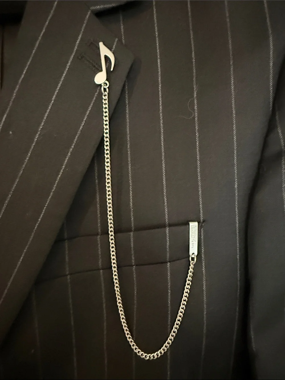 The Kooples Black Pinstripe Blazer with Decorative Chain